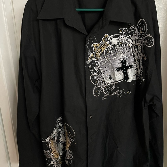 Lanzino Men’s Black Longsleeve Legend Western Cross Shirt XXL - Picture 5 of 6